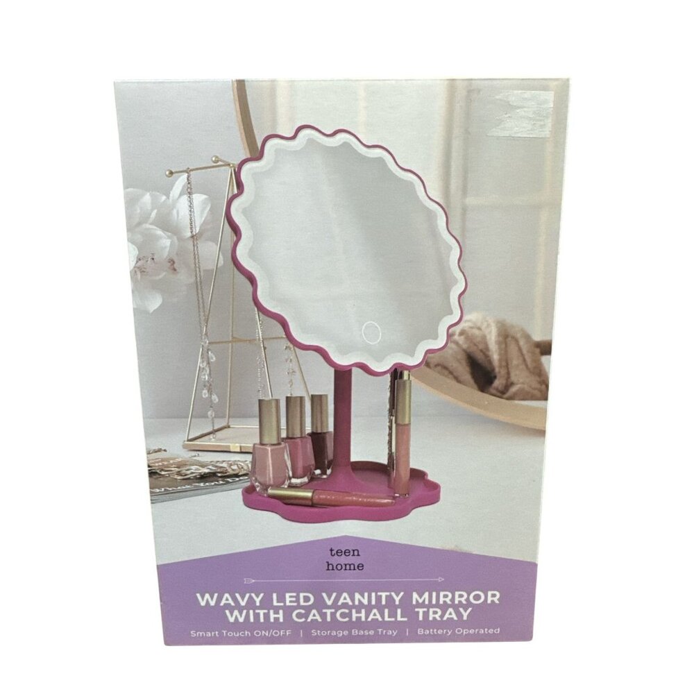 TEEN HOME Wavy Led Vanity Mirror With Catchall Tray